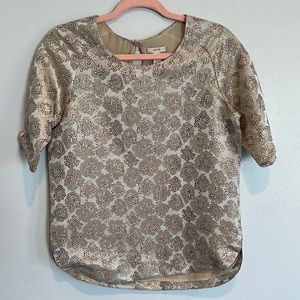 J. Crew silk metallic quarter sleeve top